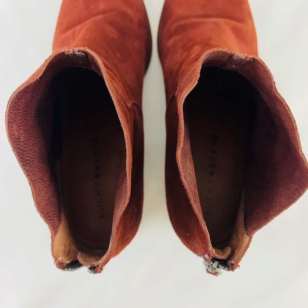 Lucky Brand Lahela Burgundy Suede Ankle Booties Womens 8.5 Pointed Toe Red - Picture 11 of 13